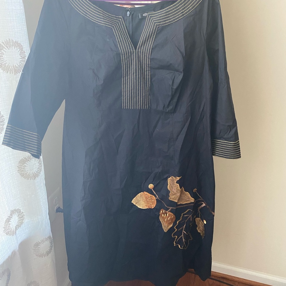 Perfect for fall! Cotton dress from eShakti, embroidered detail.  Never worn!